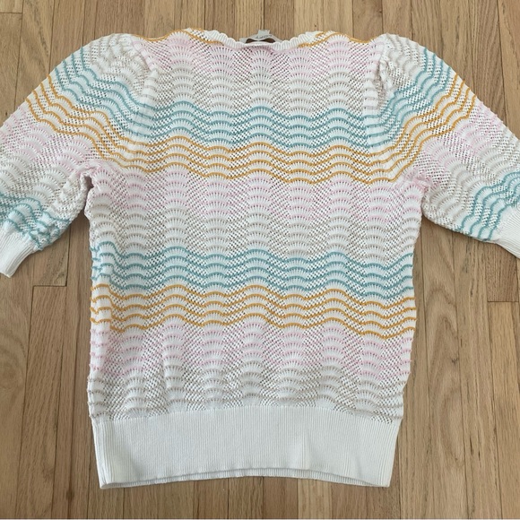 Loft crochet short puff sleeve wavy pastel stripe retro 70’s cottage top small - Picture 2 of 5